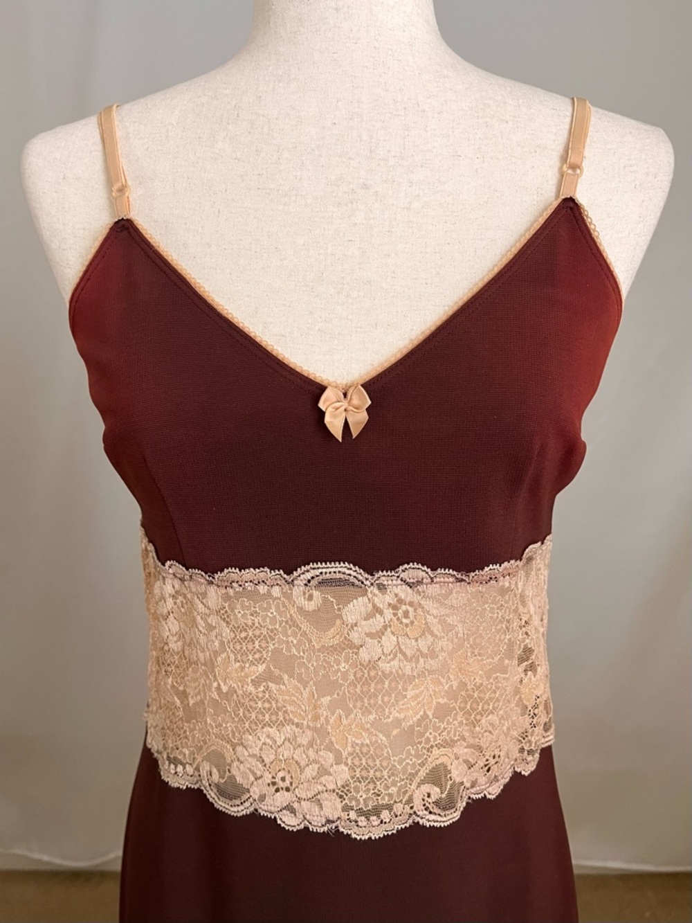 Vintage 90s D&G - Brown Slip Dress with Tan Lace Trim - 46 IT / U.S. 10 - Picture 5 of 16